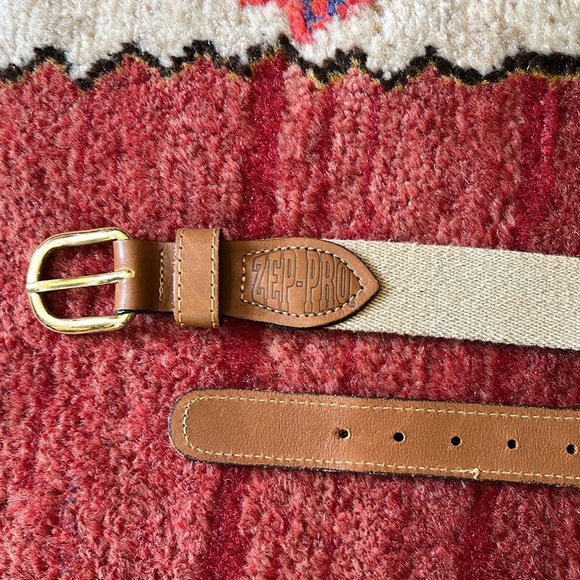 Zep-pro Golf weave belt with tan leather and brass hardware. Made in USA size 38 - Picture 2 of 7
